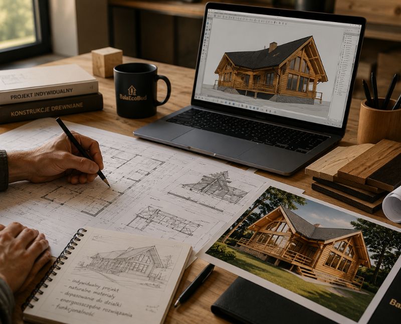 Projekt techniczny i wizualizacja domu z bali